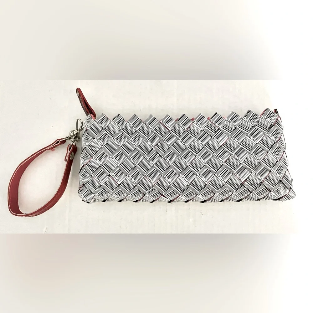Nahui Ollio Bar Code Candy Gum Wrapper Clutch Wristlet Black/White Red Interior